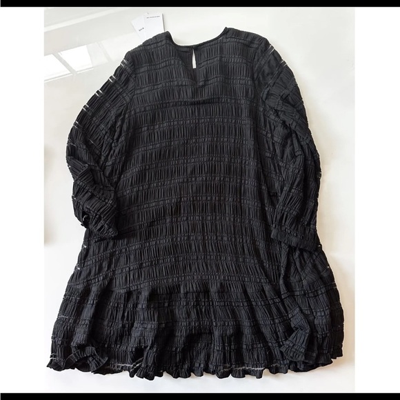 NWT Anine Bing Viola Lattice-Trimmed Plissé Stretch-knit Dress In Black - Medium - Picture 8 of 16